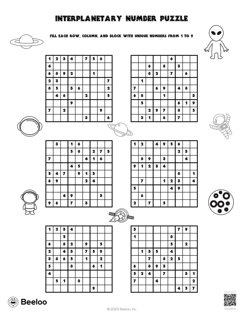 Space themed Sudoku Puzzles Beeloo Printable Crafts And Activities For Kids