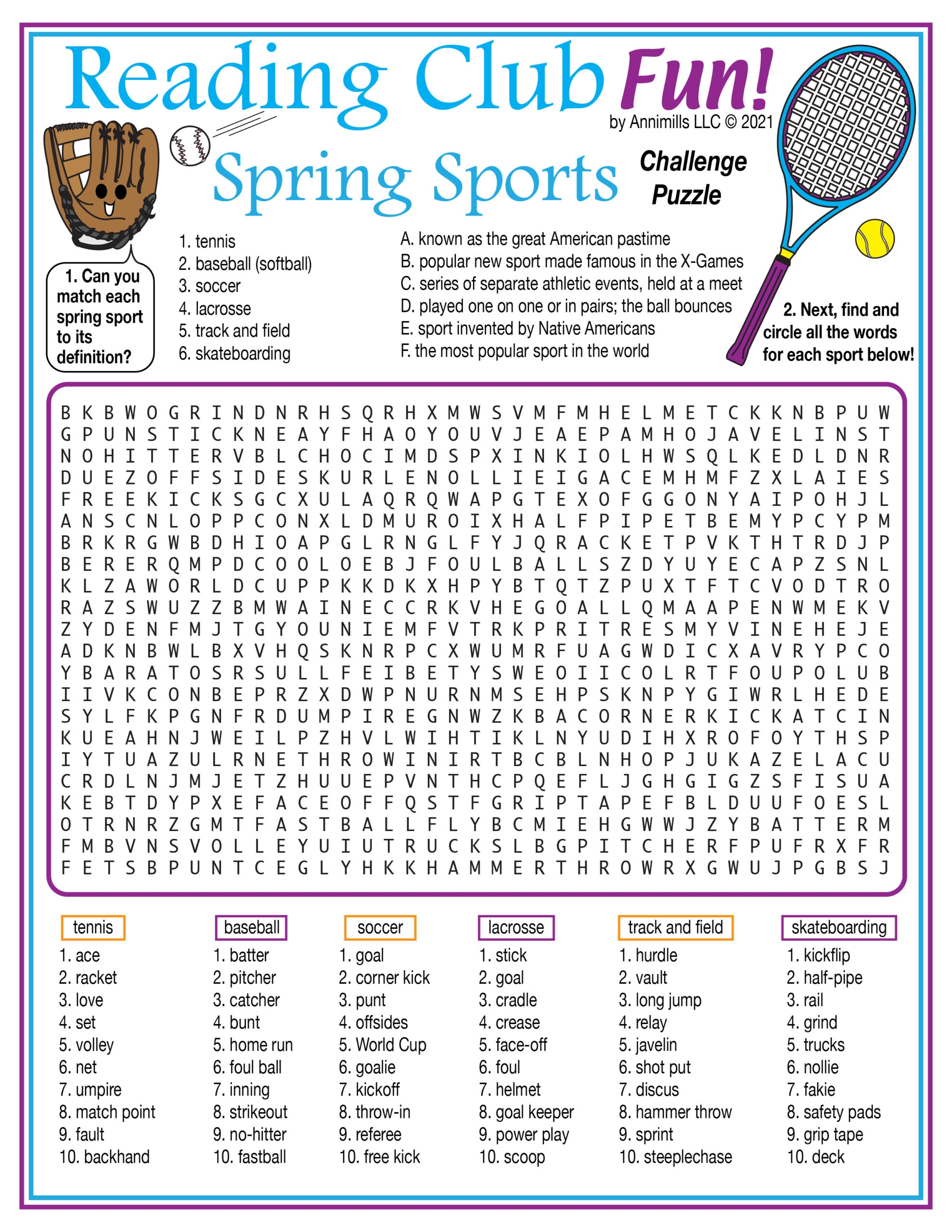 Spring Sports Jumbo Word Search Printable Puzzle