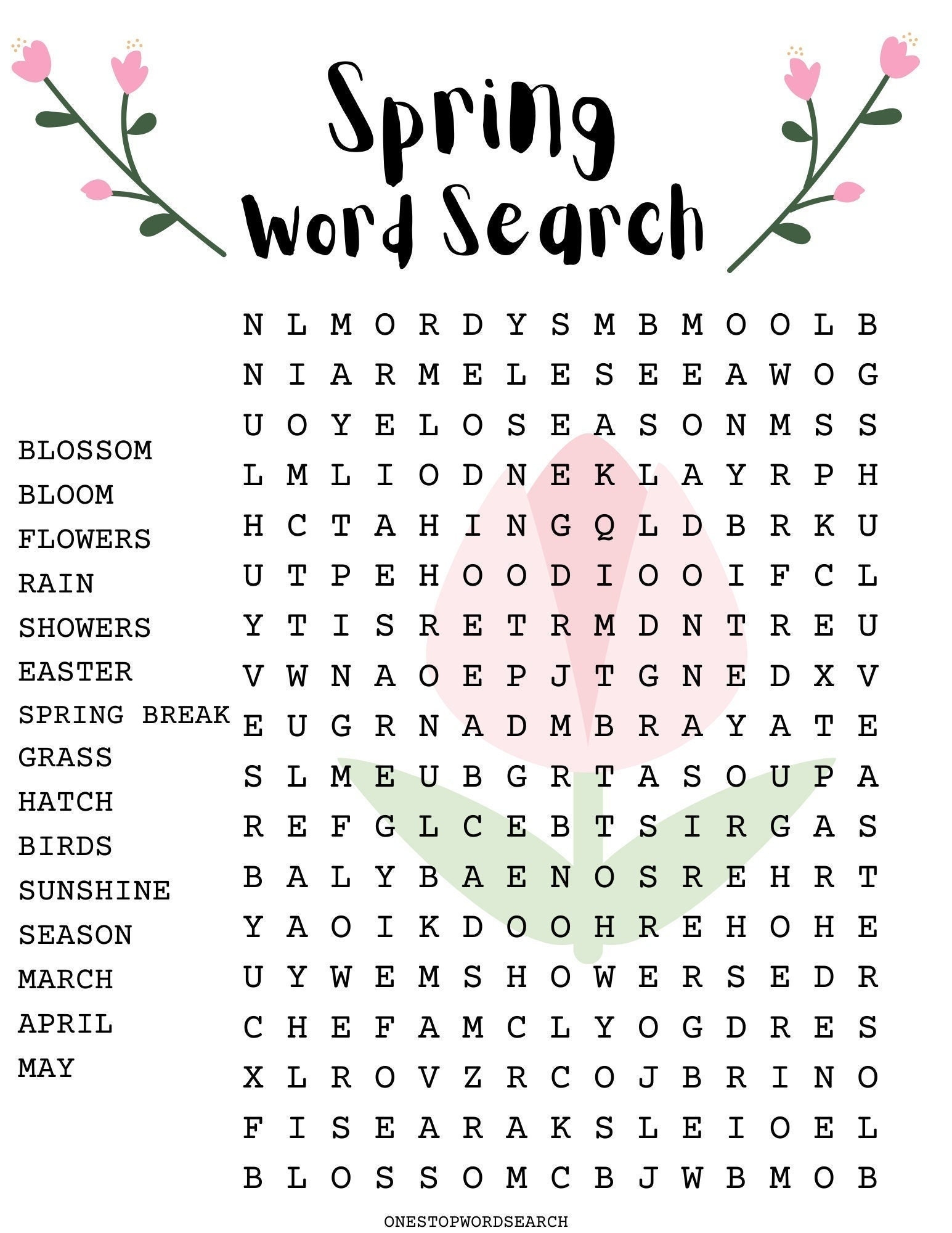 Spring Word Search Puzzle With Answer Sheet Seasonal Games Seasonal Puzzles Family Activities Children s Puzzles