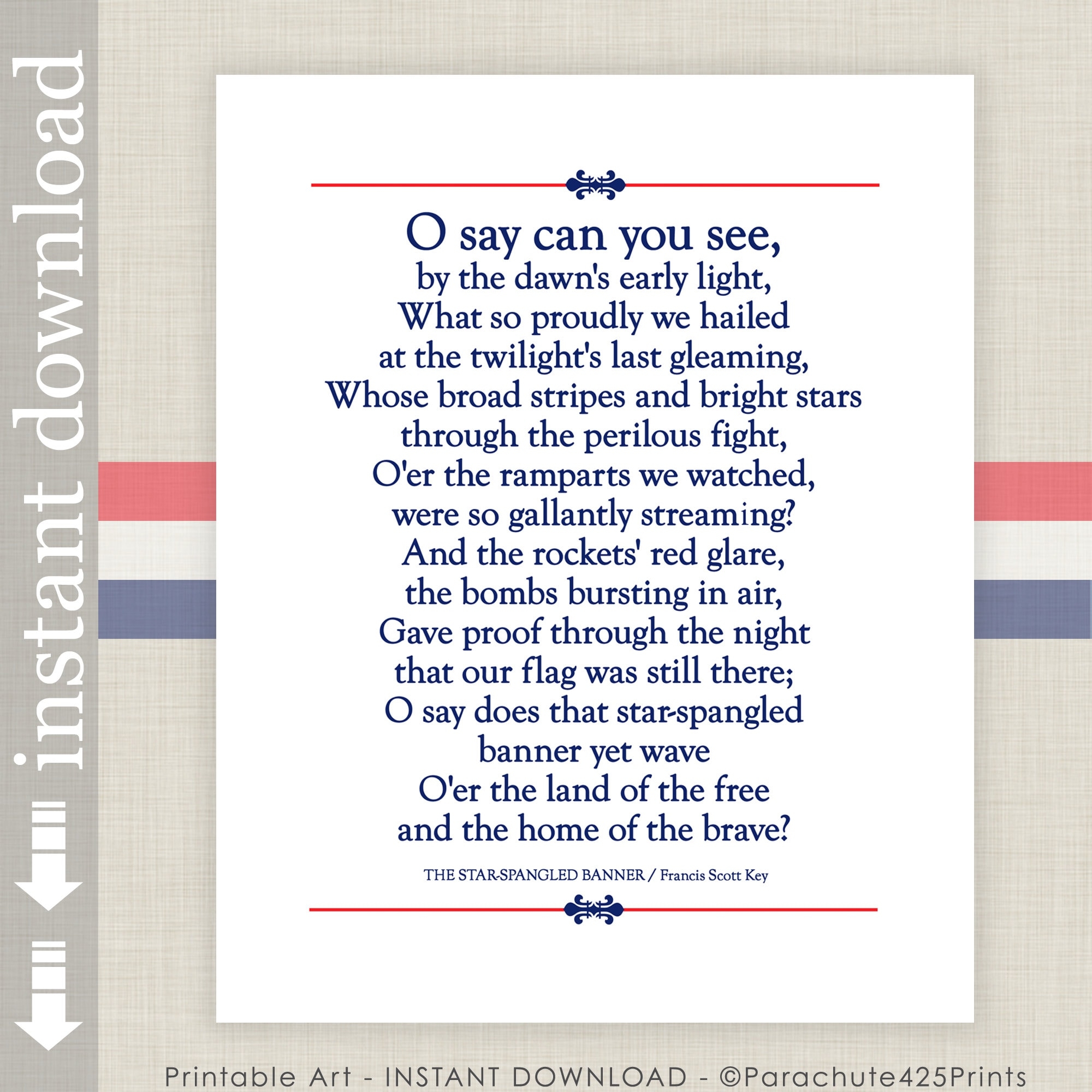 Star Spangled Banner Printable Lyrics Etsy