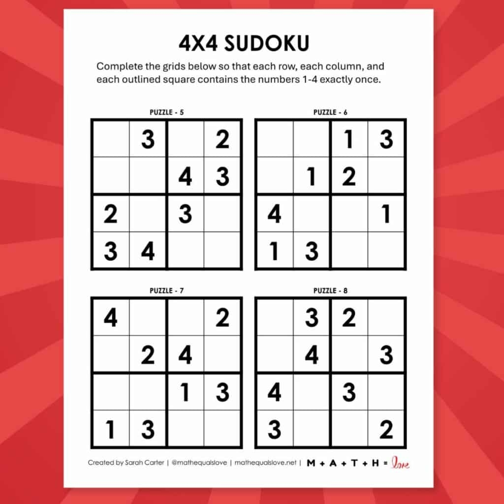 Sudoku 4x4 Puzzles Free Printable PDFs 