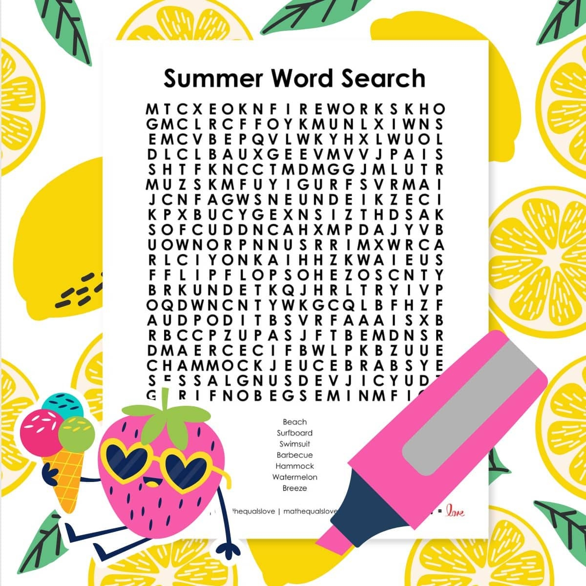 Summer Word Search Puzzle Math U003d Love