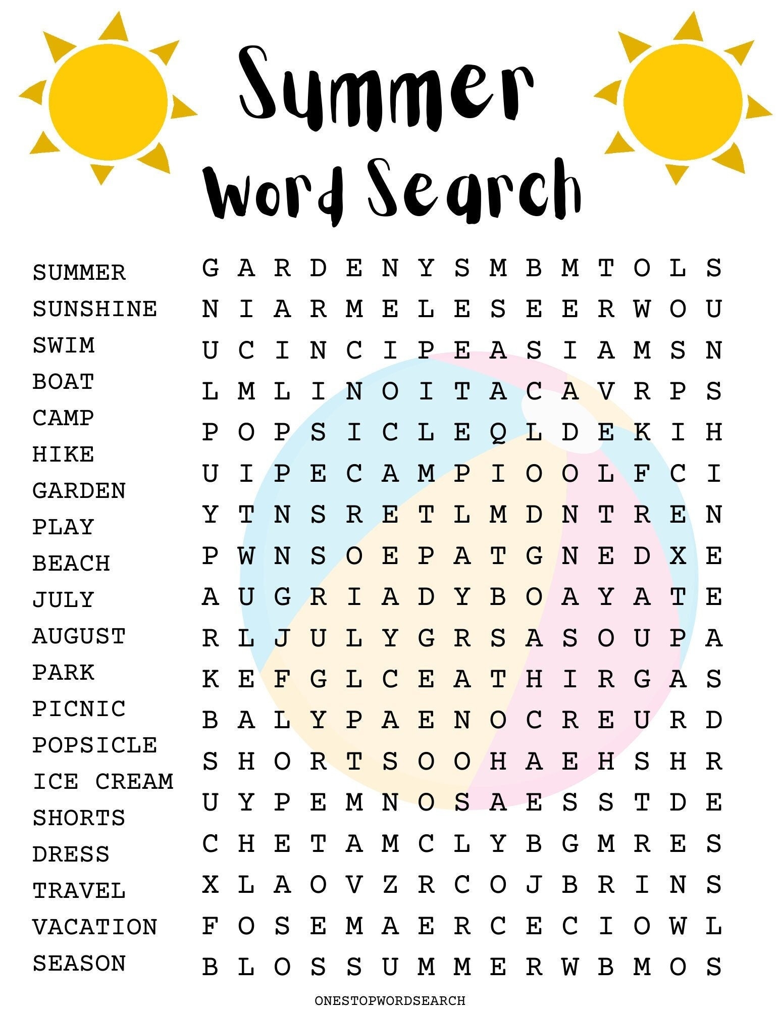 Summer Word Search Puzzle With Answer Sheet Seasonal Games Seasonal Puzzles Family Activities Children s Puzzles