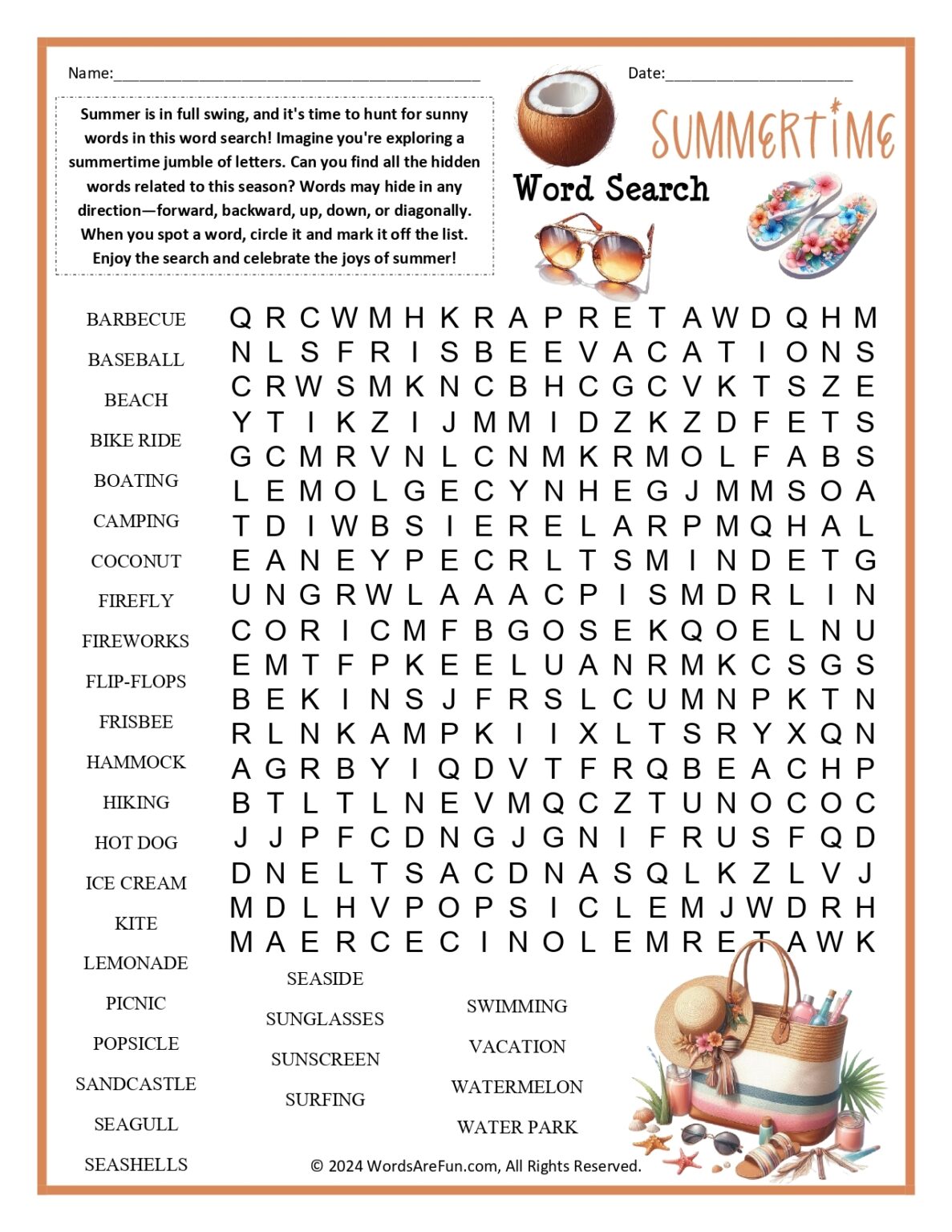 Summertime Word Search Printables Free Printable Worksheets