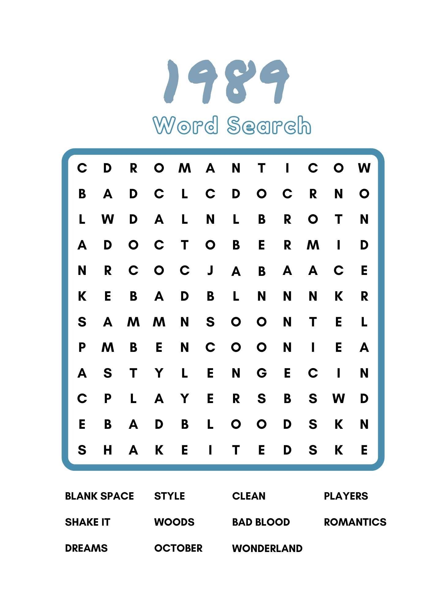 Taylor Swift Era Word Searches Weeno Social Party Planning 