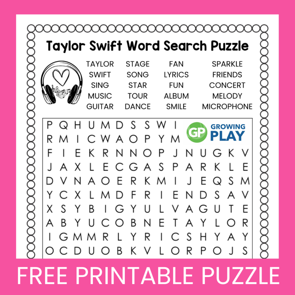 Taylor Swift Word Search Puzzle Free Printable Growing Play