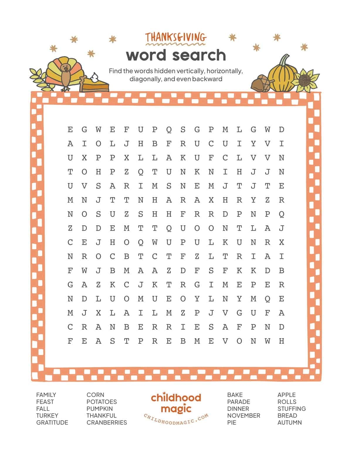 Thanksgiving Word Search Childhood Magic