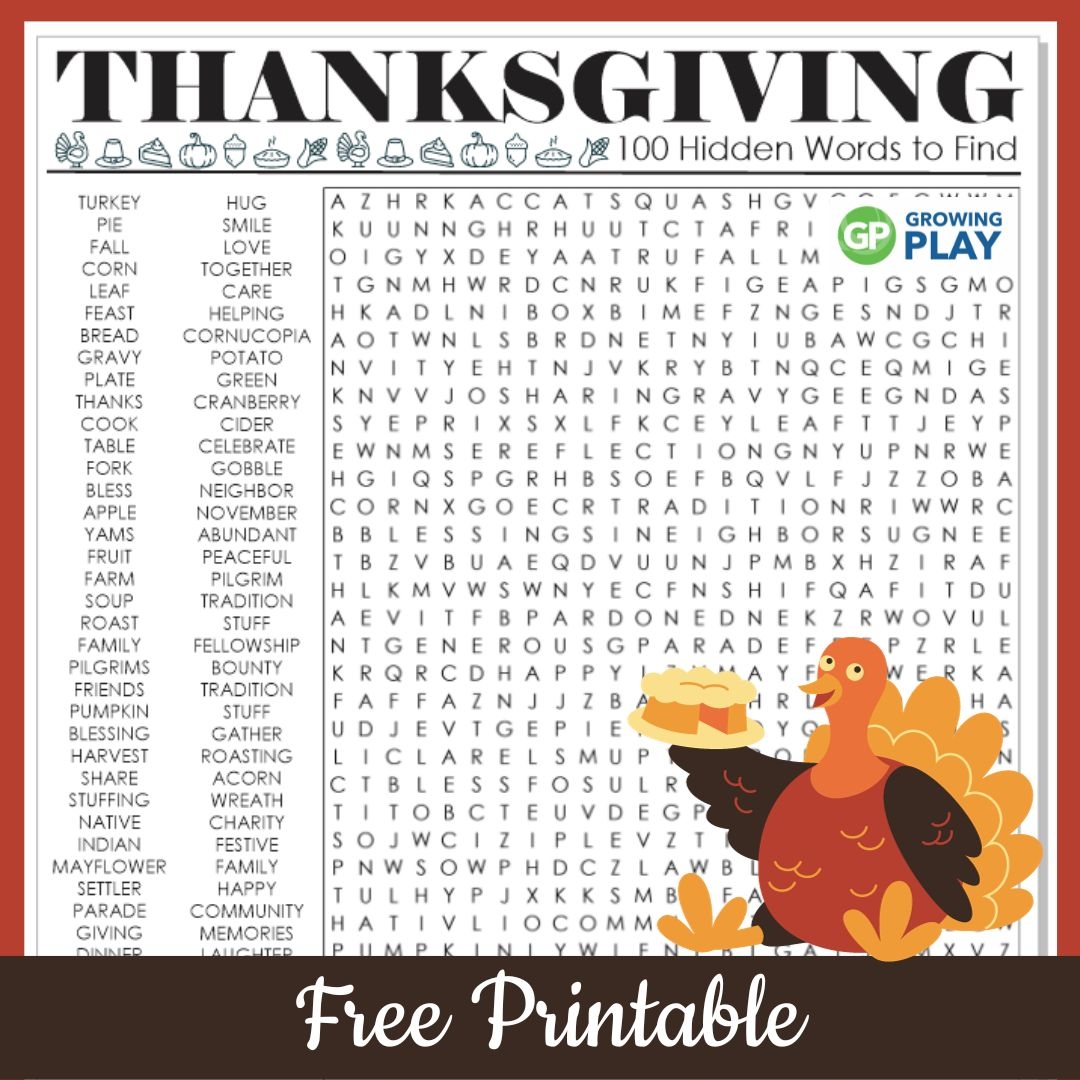 Thanksgiving Word Search Hard Printable Free Puzzles Growing Play