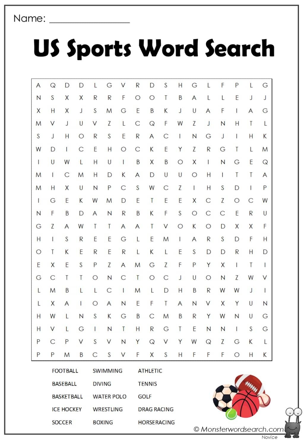 Us Sports Word Search Monster Word Search