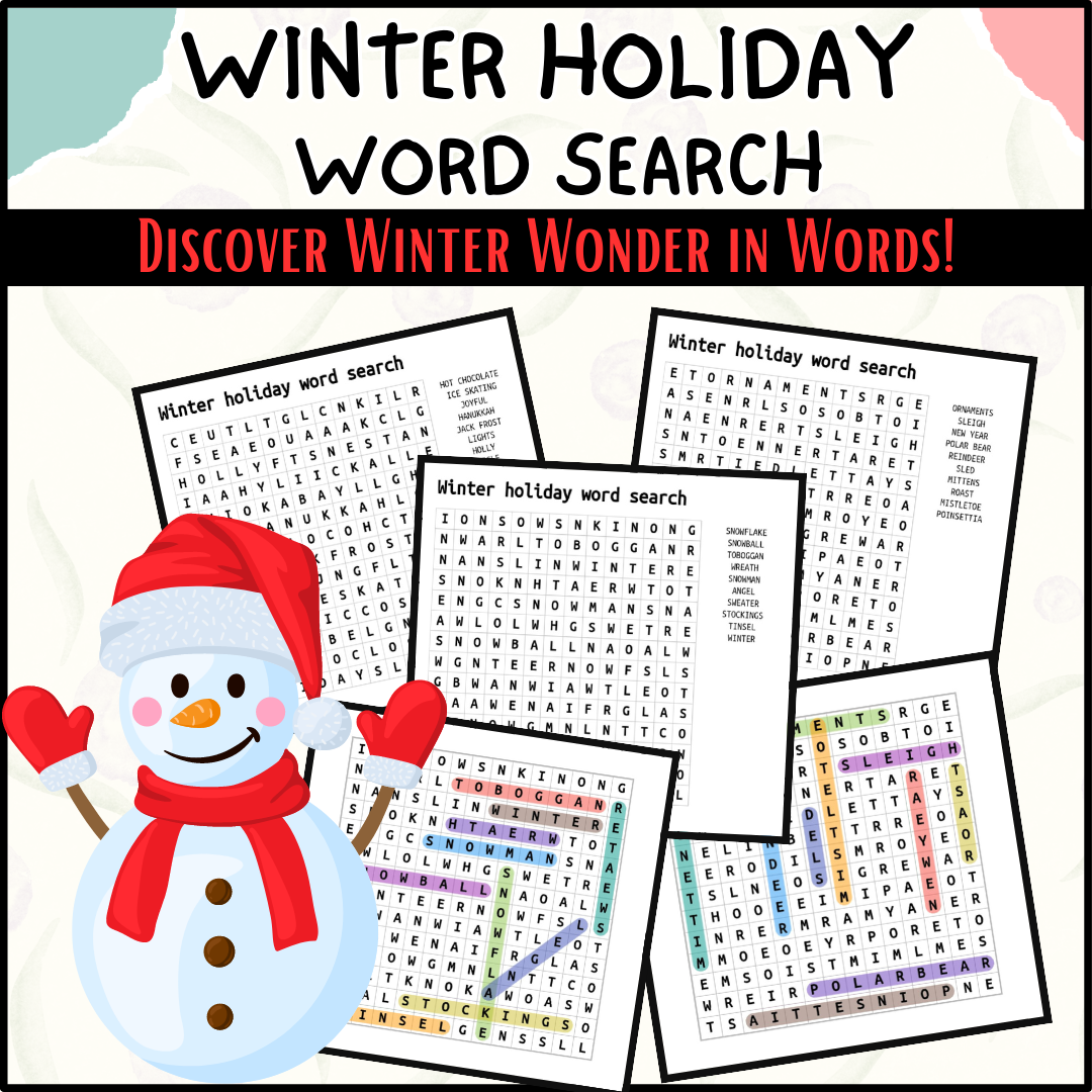 Winter Holiday Word Search A Great Way To Celebrate The Winter 